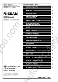 Nissan Maxima QX A33  1999-2005, electronic service manual Nissan Maxima A33, repair manual, workshop manual, maintenance, electrical wiring diagrams Nissan Maxuma QX A32, body repair manual
