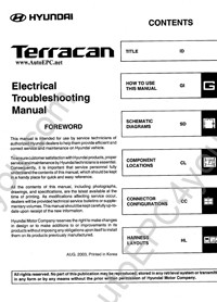 Hyundai Terracan service manual, repair manual, workshop manual, maintenance, electrical wiring diagrams, body repair manual Hyundai Terracan