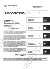 Hyundai Terracan service manual, repair manual, workshop manual, maintenance, electrical wiring diagrams, body repair manual Hyundai Terracan