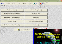 Toyota Industrial Equipment Japan Domestic v 1.40, electronic spare parts catalogue of Japan Domestic market for Toyota Forklift Trucks (Engine), Forklift Trucks (Electric Reach), Forklift Trucks (Electric), Shovel Loaders, Sweeper, Towing Tracktors, Lift Trucks, and Toyota Industrial Equipment Accessories Catalogue