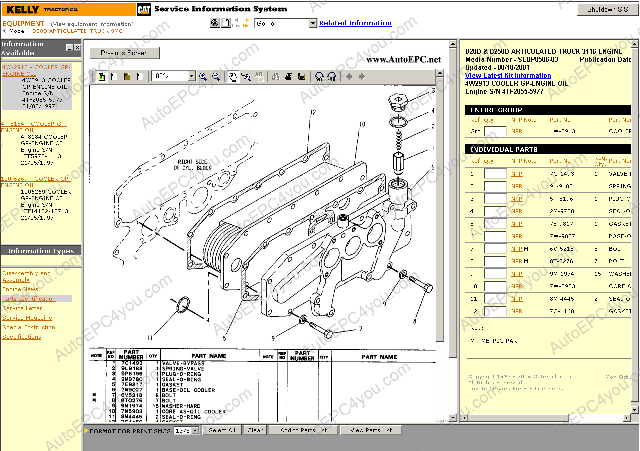 Caterpillar engines spare parts catalog, repair manual, service