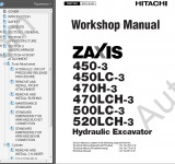 Hitachi Service Manual 450-3, 450LC-3, 470H-3, 470LCH-3, 500LC-3, 520LCH-3 (ZAXIS) workshop service manual Hitachi Service Manual ZX210W-3, ZX220W-3 (ZAXIS), electrical wiring diagram, hydraulic schematic