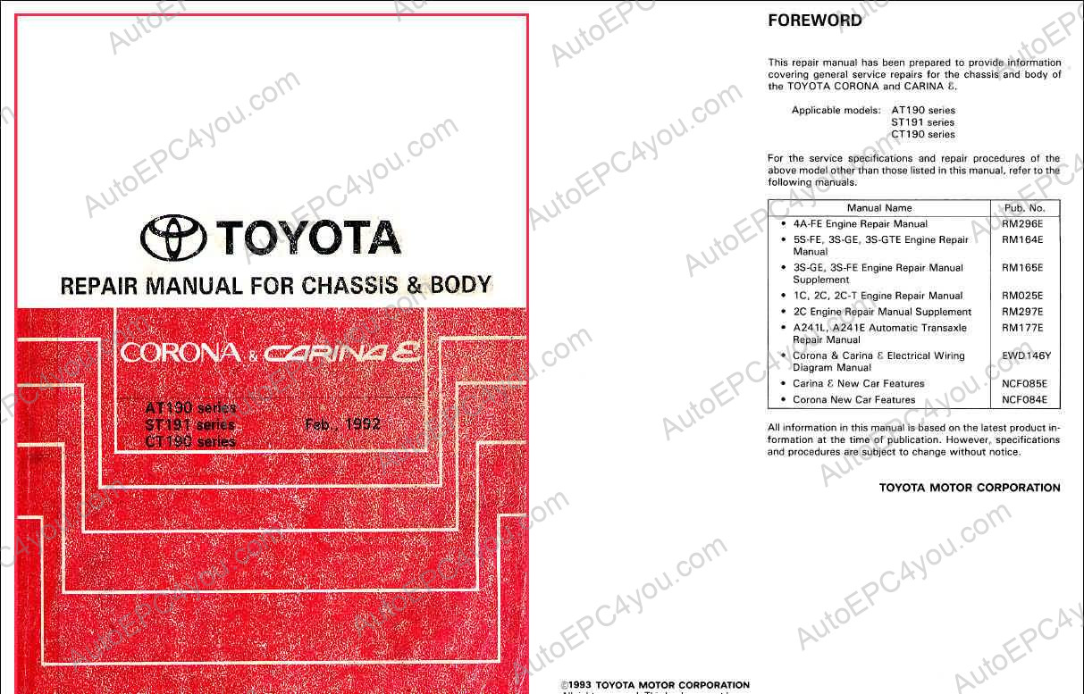 Toyota Corona Carina E Schaltpläne Elektrik Werkstatthandbuch AT/ST/CT 191+190 